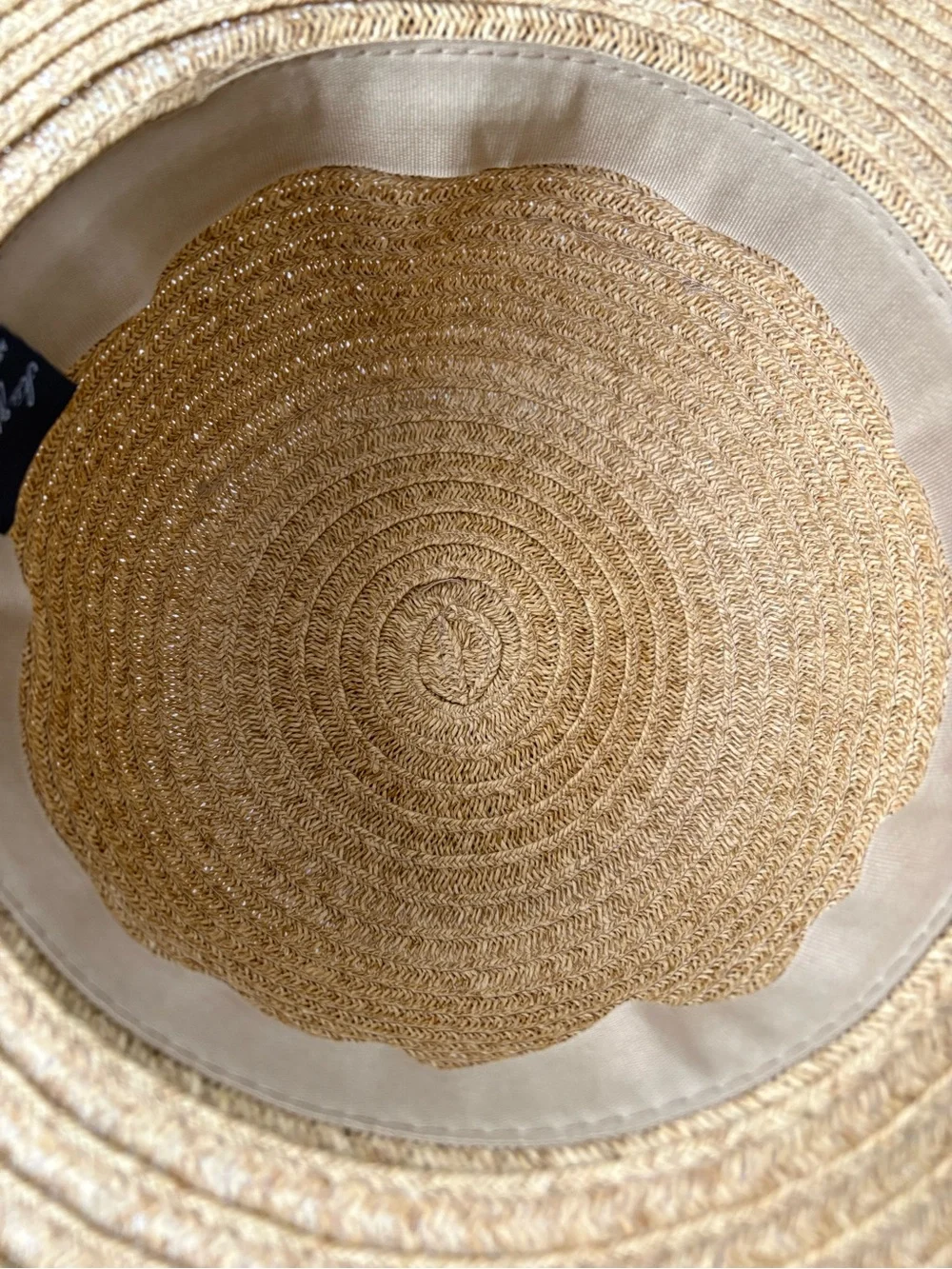 August Hat Co Wide Brim Straw Sun Hat. Tan w/BlackishGrey Band. Great shape.